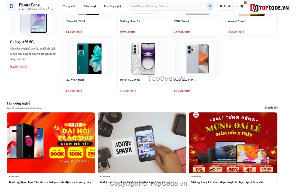 đồ án php,php mysql,Web điện thoại